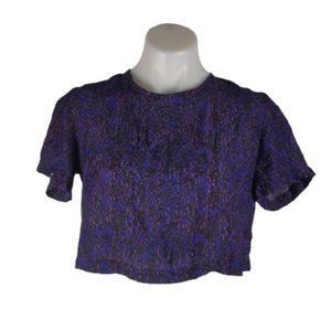 Silence + Noise Top Size Small Blue Pink Black Crop Zip-up Back Short Sleeves